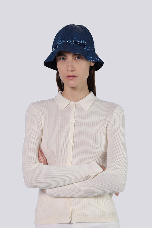 Coquette women's designer shiny blue hat, stylish and elegant accessory, perfect for casual and chic looks, adding a touch of sophistication to your outfit.